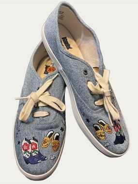 Keds Vintage Western Patch Denim Sneakers with Colorful Embroidery Size 8.5